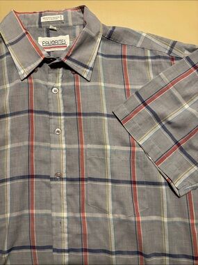 Vintage Men’s Favorites Short-Sleeve Plaid Button-Up Shirt - Gray/Red/Blue